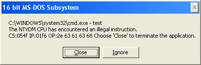 Windows error message for an errant DOS program